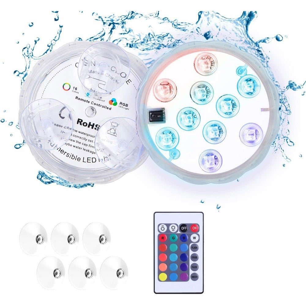 Wodoszczelne lampy podwodne RVB IP68 z pilotem, wielokolorowe ładowalne diody LED do podwodnego spa (Styl B*2) [Klasa energetyczna A]