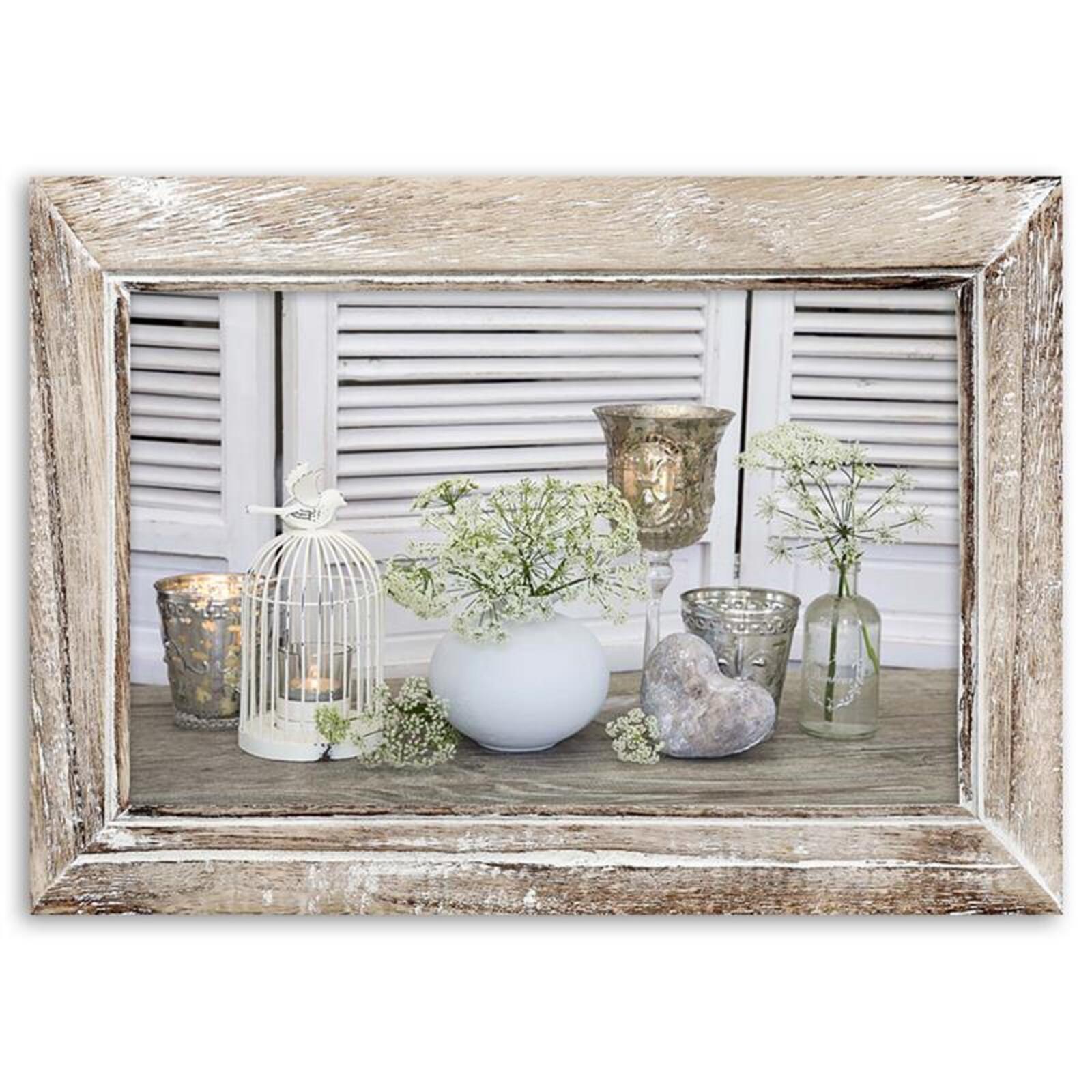 Tableau bois nature morte dans un cadre en bois shabby chic - 120 x 80 cm - 2