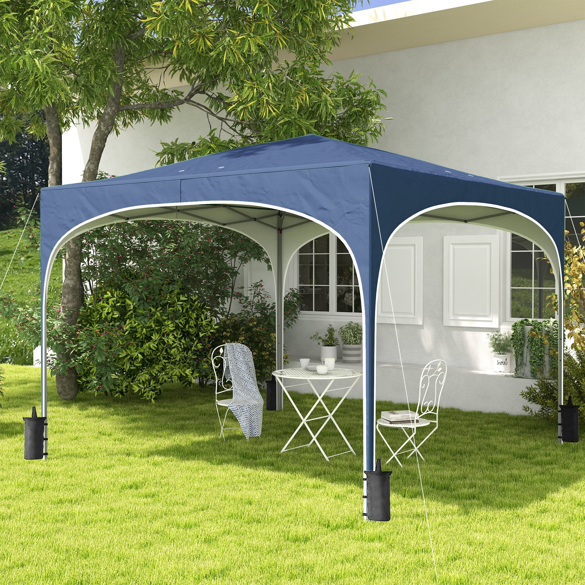 Carpa Plegable Outsunny Tela Oxford, Acero Azul 295x295x255 cm - 2