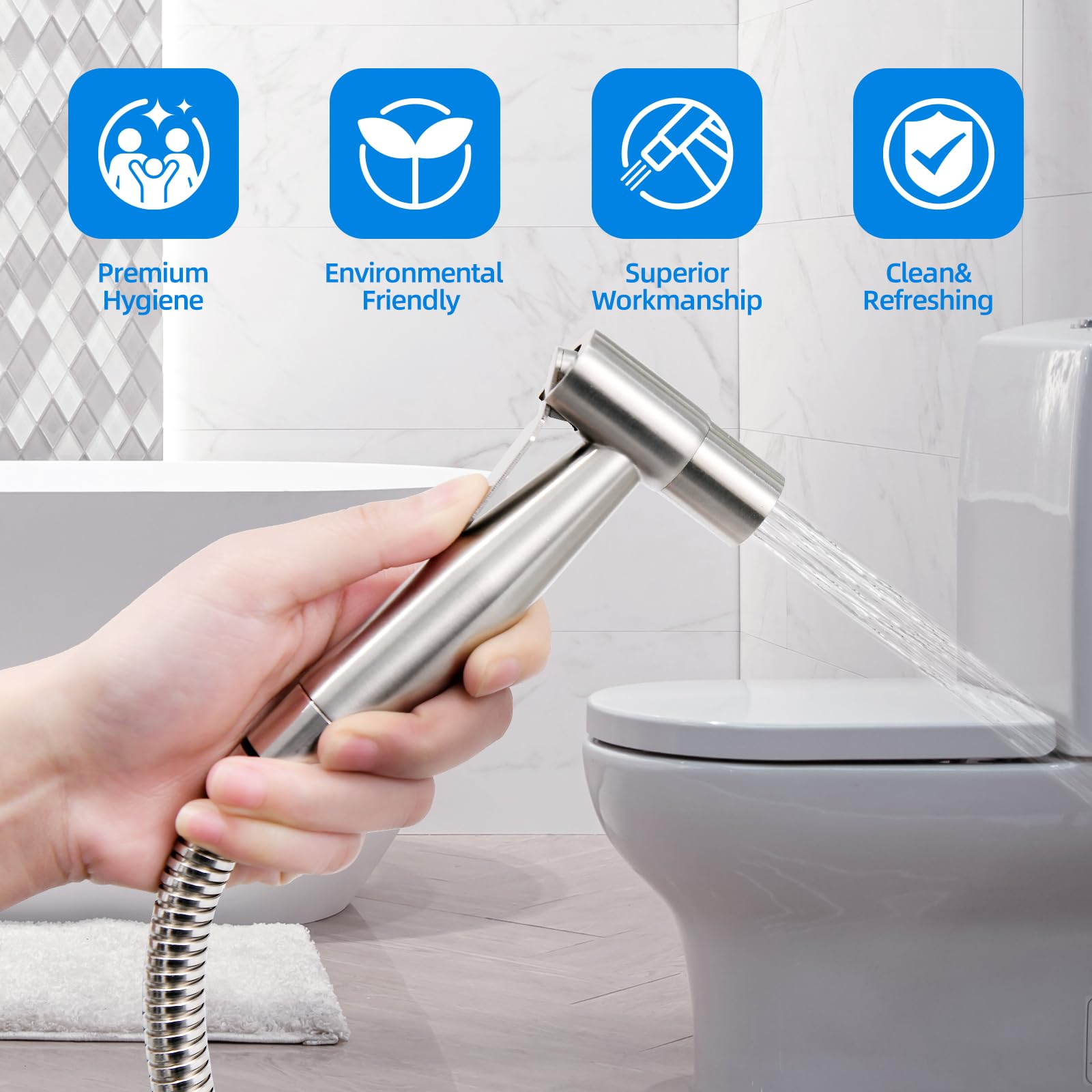 Kit hygiène WC. Robinet 3 voies + Douchette ABS + Flexible 1,2m + Support - 7