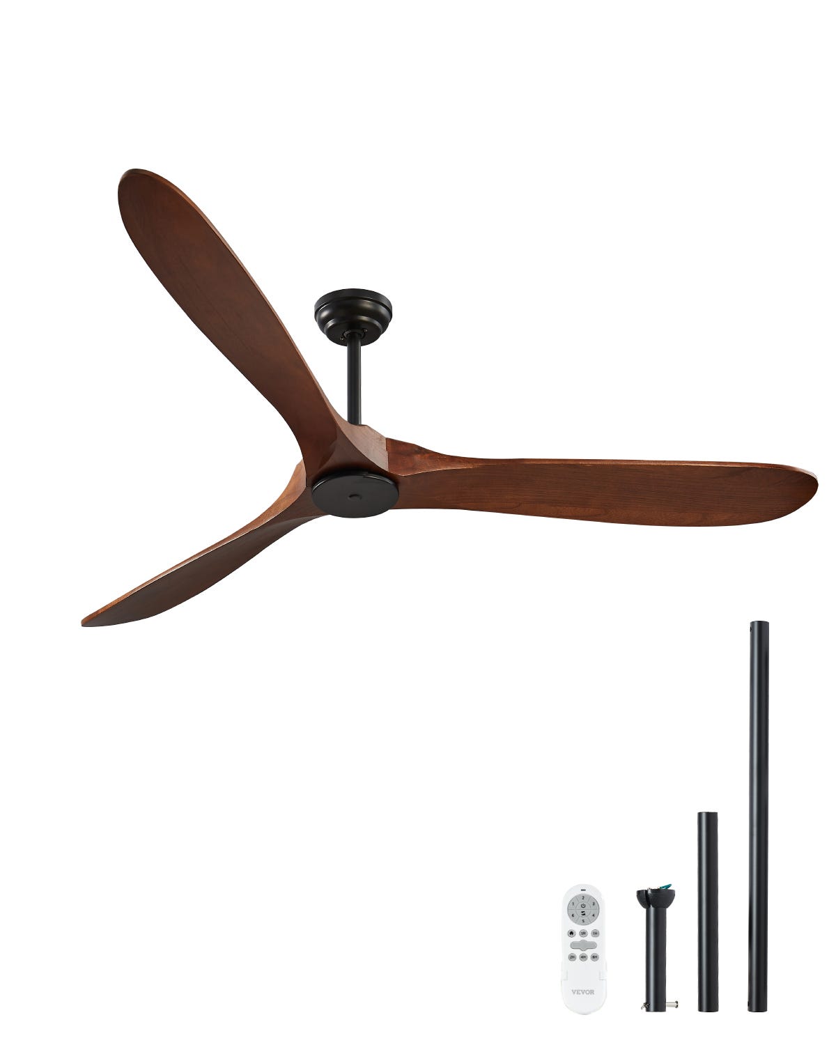 VEVOR Ventilatore A Soffitto, 180 Cm, Senza Luce, Telecomando 6 Velocita 3 Pale In Legno Motore Cc Reversibile Moderno Interno Esterno Nero 94511820