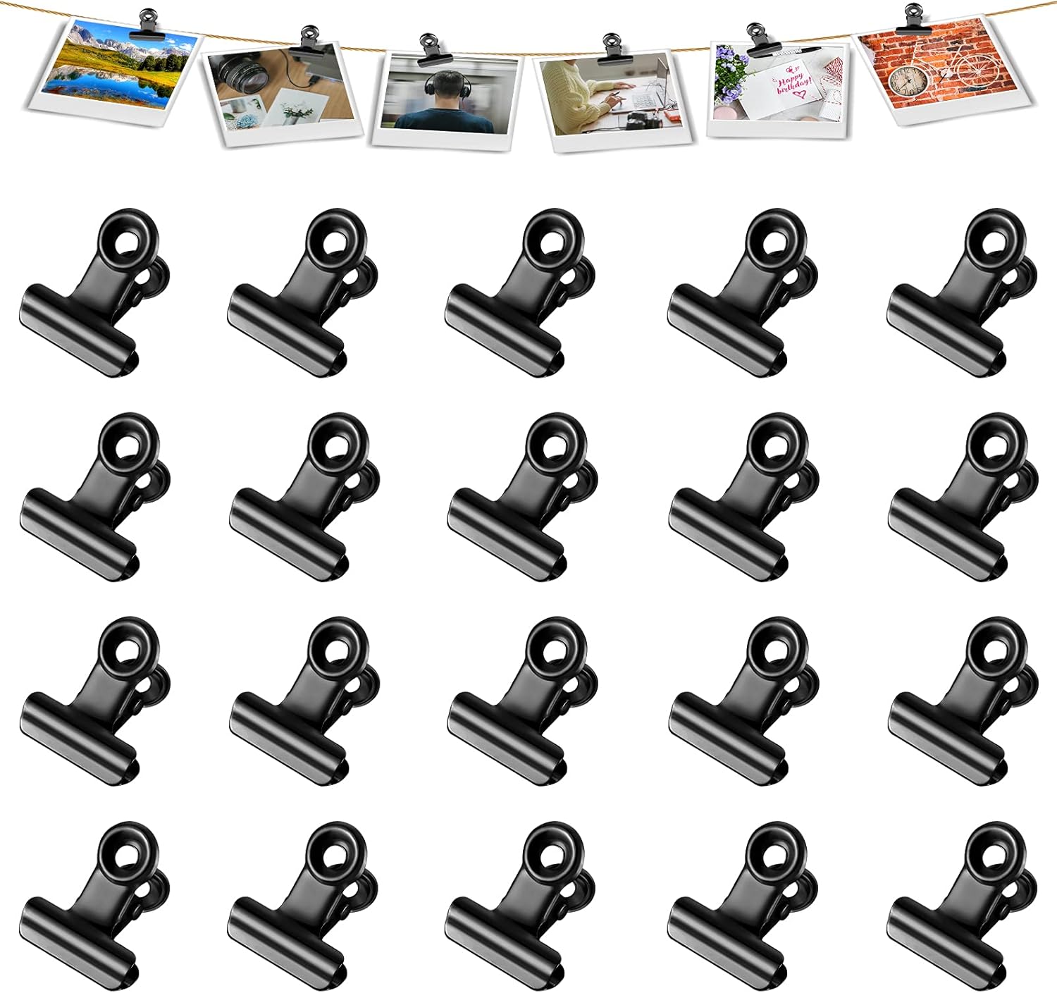 30 Clips Metálicos Negros De 22 Mm – Ideales Para Oficina, Manualidades O Colgar Fotos, Con Agujero Para Colgar