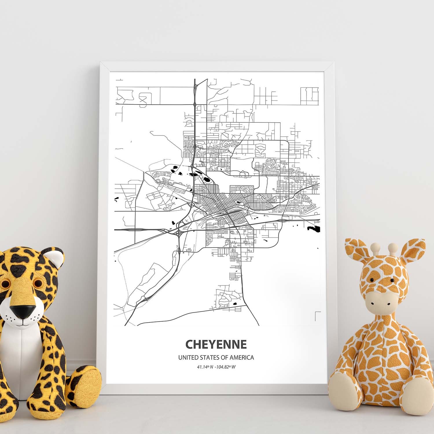 Cheyenne Map Affiche - Usa. Fiches Des Villes Des États-unis Avec Des ...