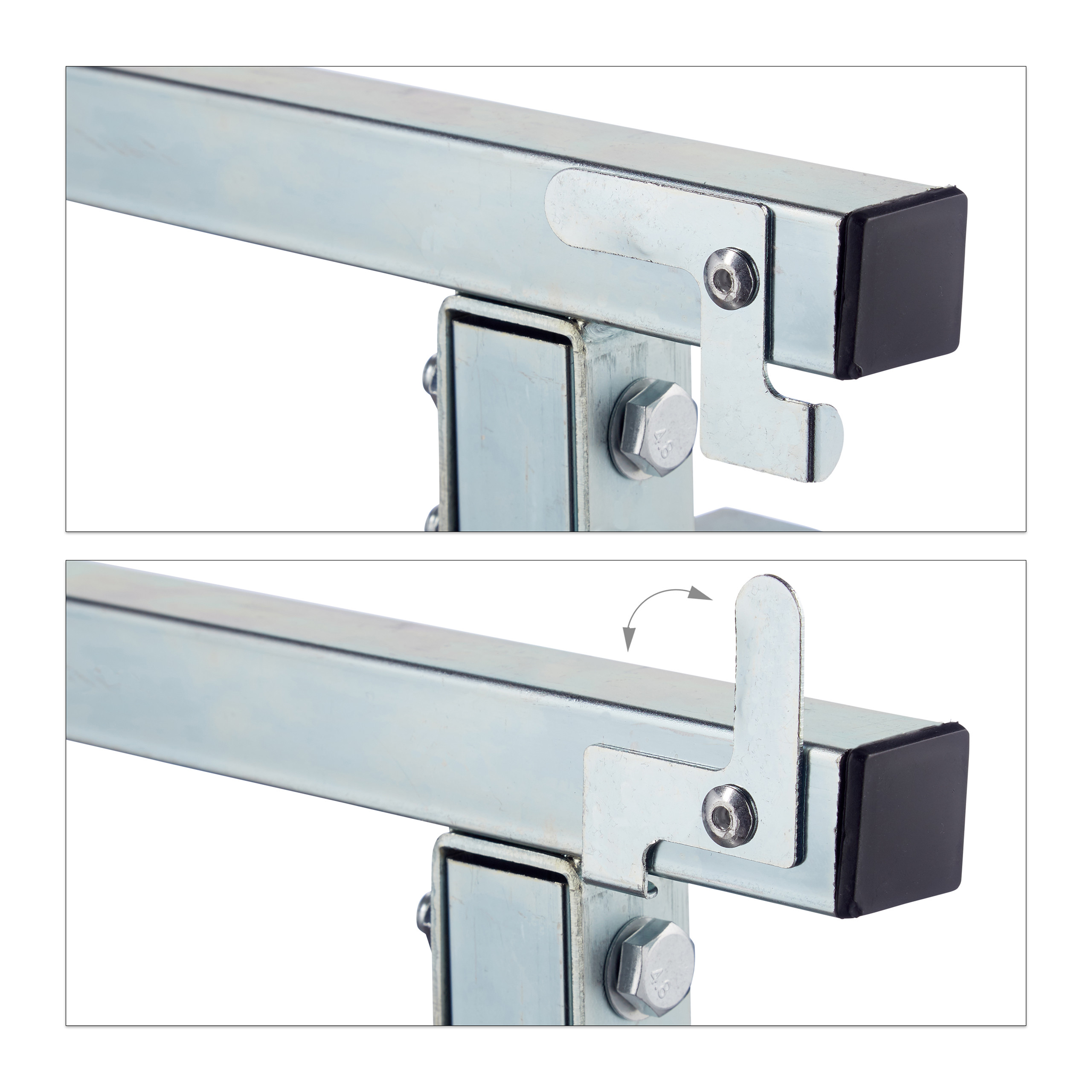 Tréteaux télescopiques, set 2, Chevalet pliable, poignée, 200 kg, 7- hauteur réglable 80-130 cm, noir-argenté, Relaxdays - 8