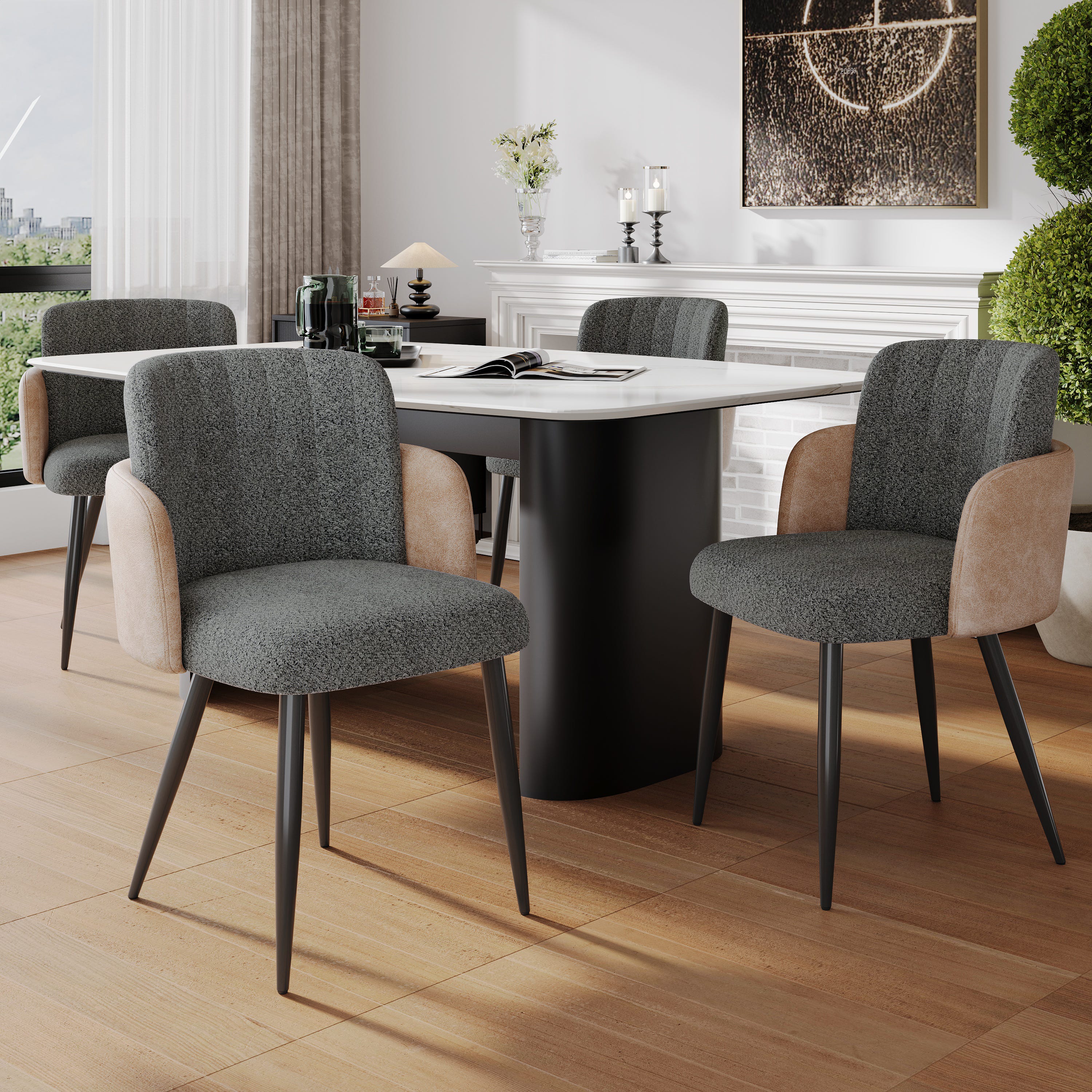 Schienale Alto Sedie Da Pranzo Imbottite Con Braccioli Set Di