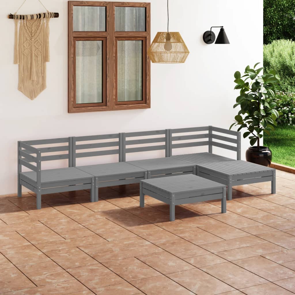 Salon de jardin 6 pcs Bois de pin massif Gris - 2