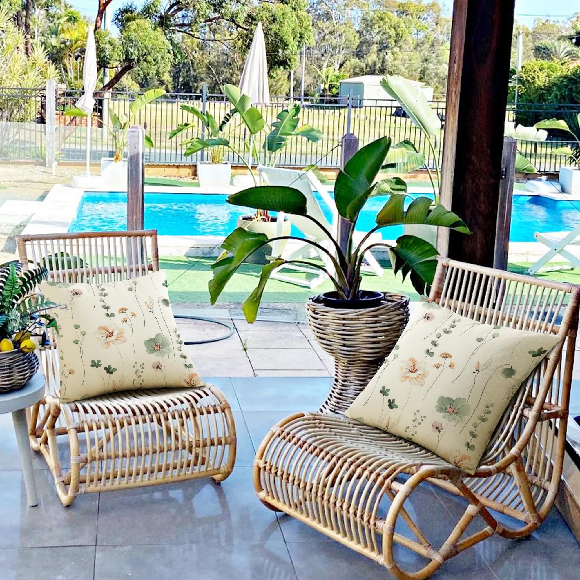 Conjunto de 2 capas de almofada decorativas, estampado floral em aguarela, adequadas para sofás, quartos e salas de estar, 40 x 40 cm - 3