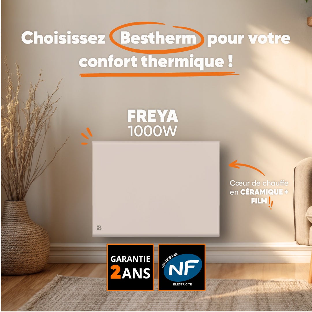 Radiateur électrique fixe à inertie sèche céramique+film 1000W Bestherm Freya horizontal blanc - 3