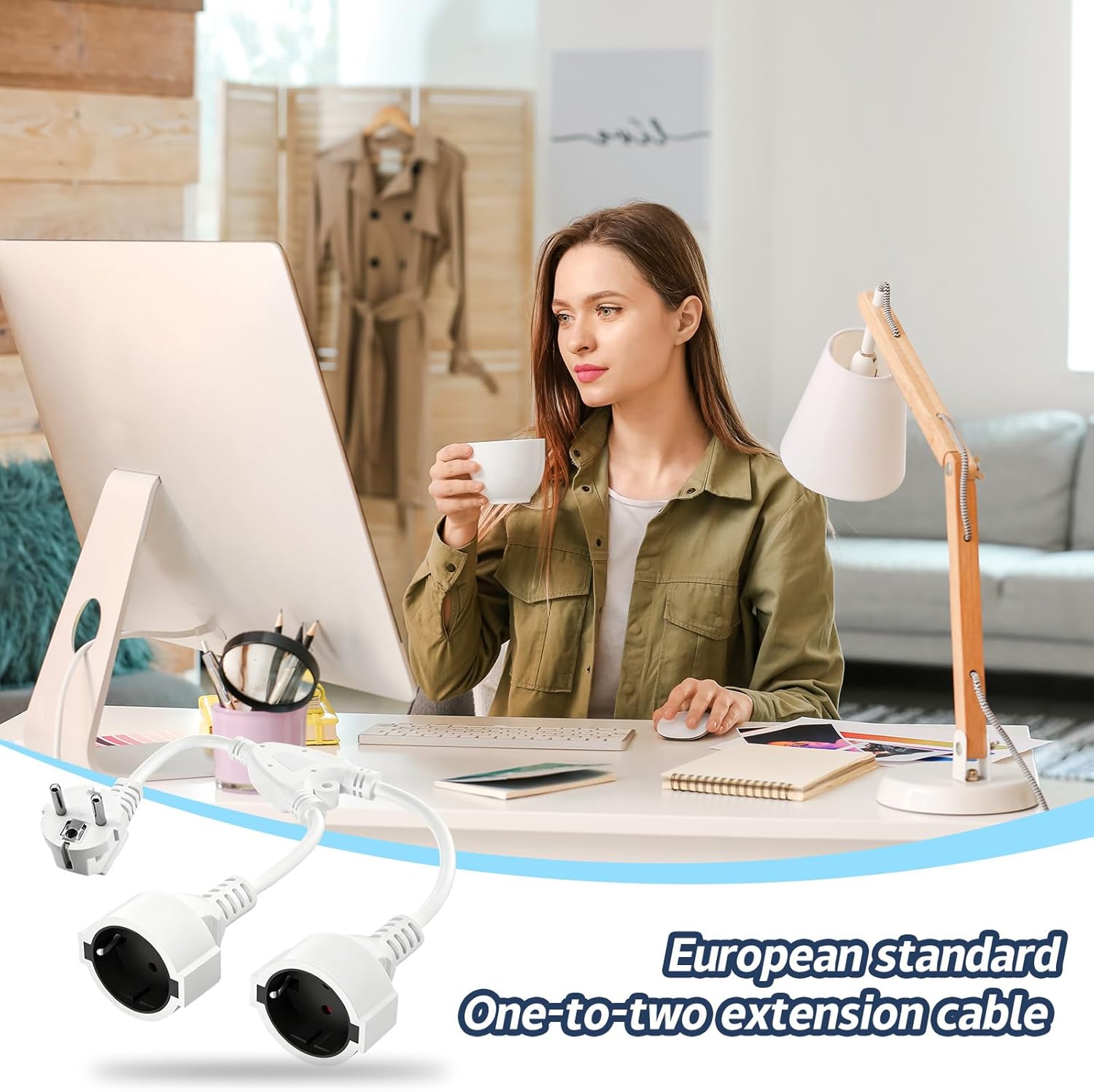 Fiche Double pour Prise de Courant 2-Fois Multiprise avec Flexible Kable 2 en 1 Câble de Rallonge Court IP20 Protection pour Intérieur et Extérieur - 4