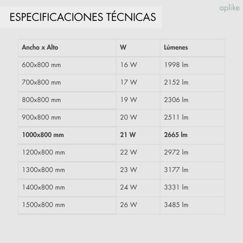 Espelho retangular com luz LED, sensor de ligar/desligar e anti-embaciamento, luz branca fria regulável (5700K) - 100 x 80cm MIA BRIGHT - 8