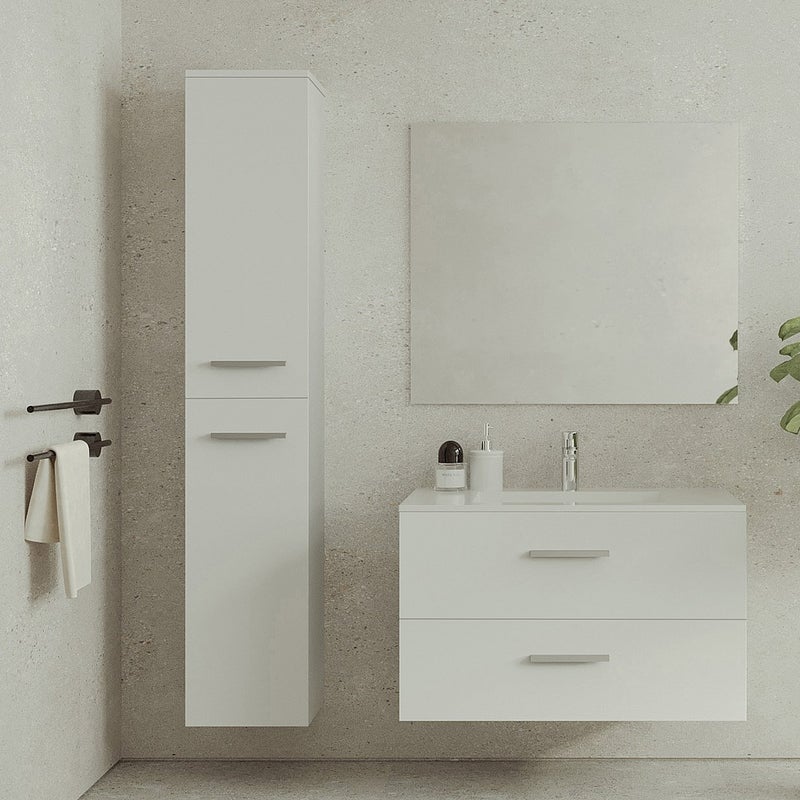 Szafka łazienkowa wisząca z umywalką i słupkiem - Biały - 80 cm - KAYLA