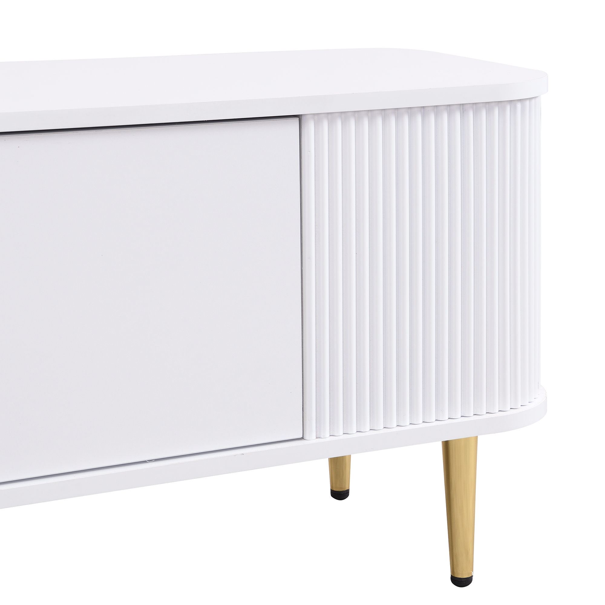 Móvel TV com 2 gavetas e 2 portas - 170 x 34 x 45 cm - Madeira MDF - Puxadores e pés dourados - Branco - 8