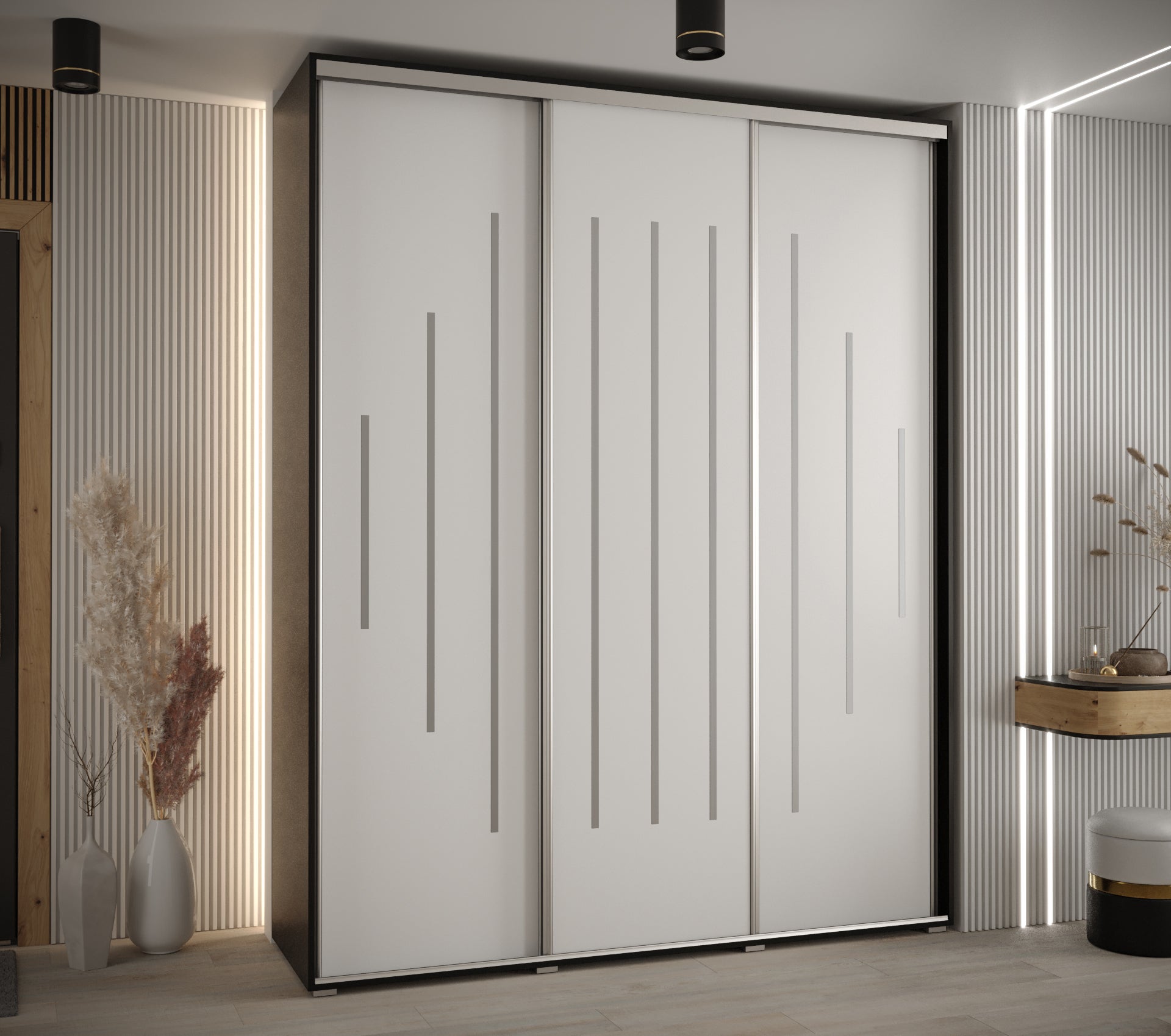 Szafa przesuwna wysoka Davos 12 200 x 45 x 235,2 cm czarny + biały + u. srebrny - Abiks Meble - 2