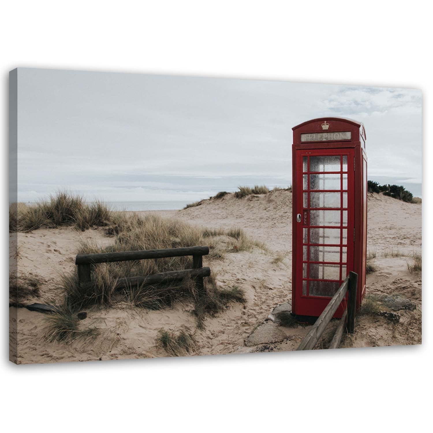 Obraz na płótnie, Budka telefoniczna na plaży 100x70