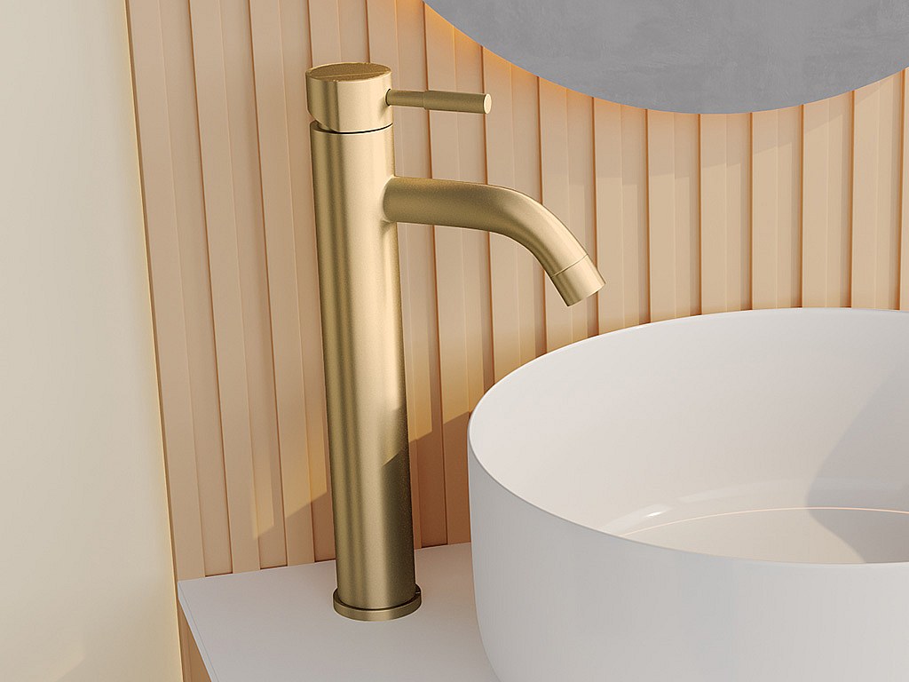 Bateria mieszająca mechaniczna, zaokrąglona, ze stali nierdzewnej szczotkowanej – Złota – Wys. 30,6 cm – SALAVAN