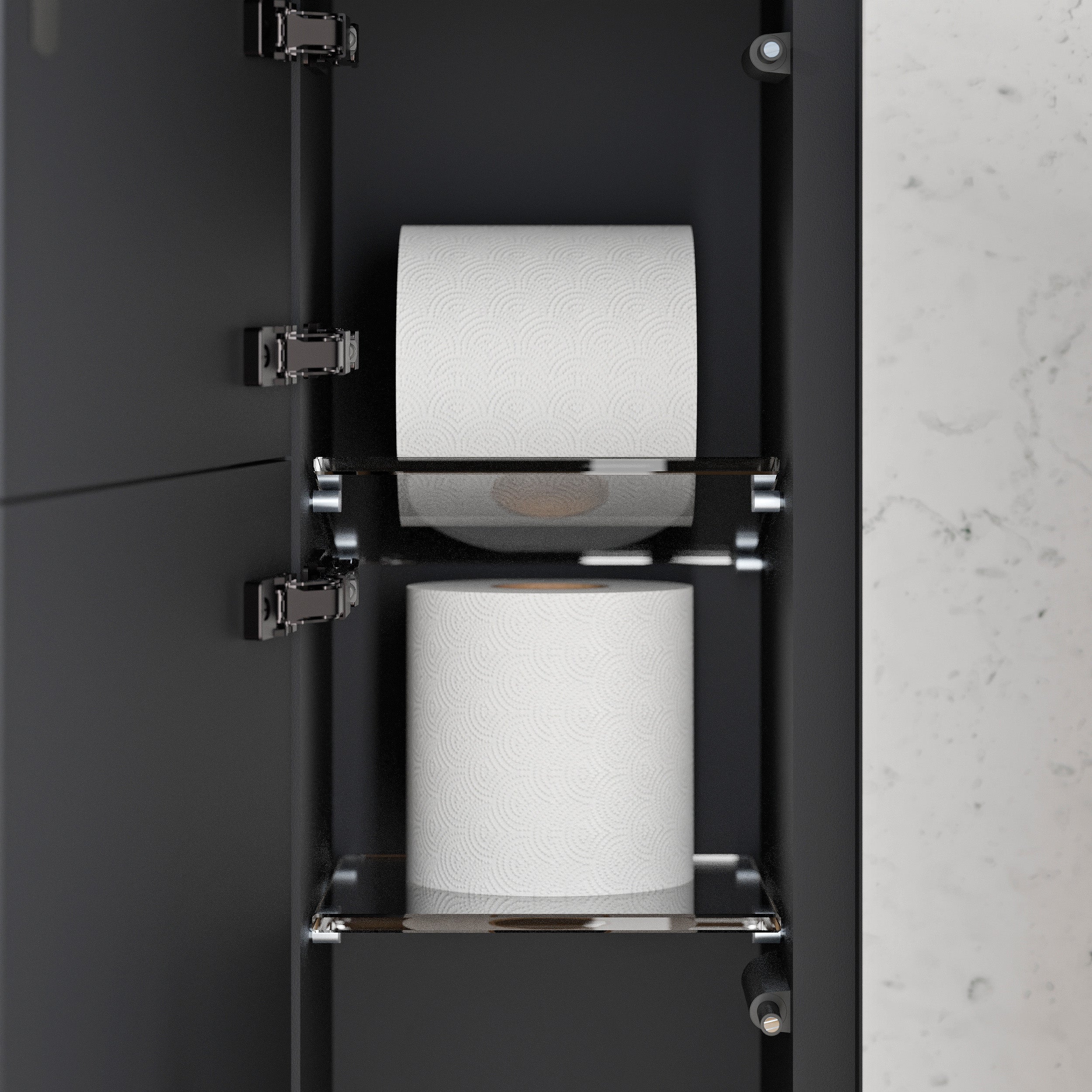 BERNSTEIN - Niche module à carreler acier inox WC encastré 16x16x74 (LxPxH) porte brosse toilettes + 2 étagères, charnière à gauche - RIA - 5