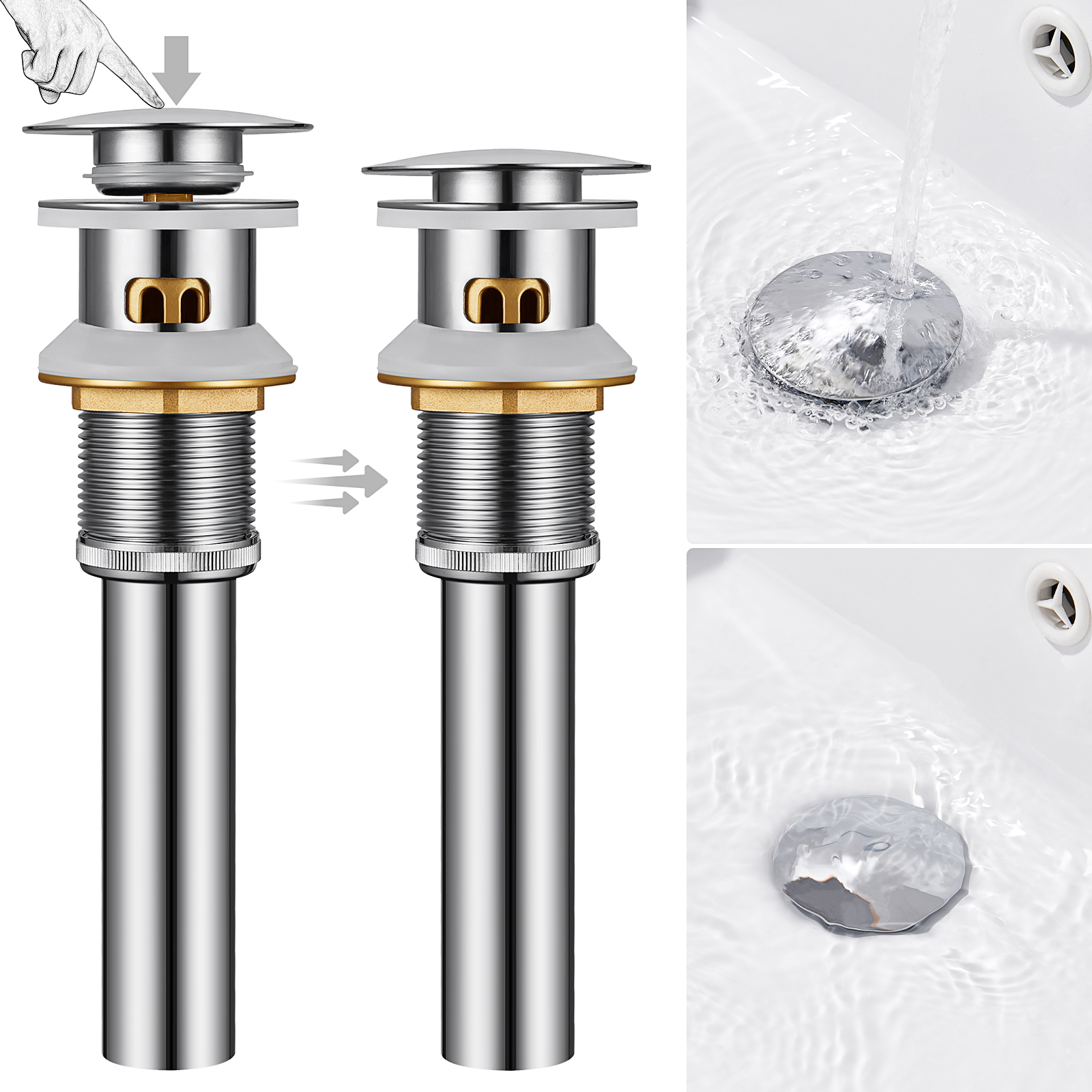 Robinet Lavabo Monotrou brossé EAU Froide+Bonde Lavabo Bonde Pop-up avec Trop-plein Automatique - 8