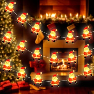 Guirlande Lumineuse Noël 2m Avec Père Noël Et Bonhomme De Neige - 20 LEDs, étanche, Pour Intérieur Et Extérieur