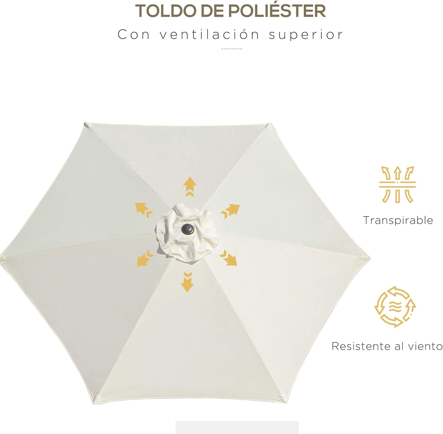 Guarda-sol reclinável para jardim, pátio, praia, piscina, com manivela alumínio, protetor UV, 2,7x2,35m White - 6