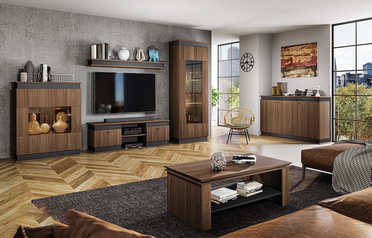 Parete attrezzata completa design moderno con vetrine e mobile TV - Technical View