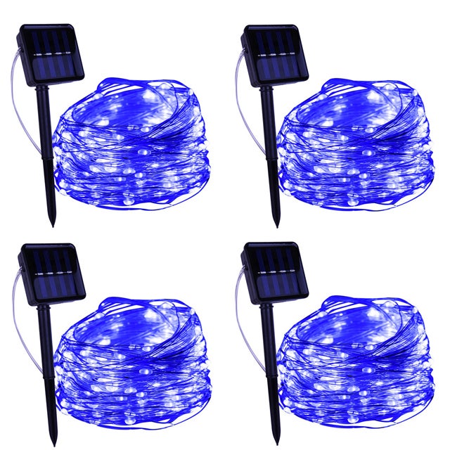 4Pcs 10 m 100 LED 8 Modes Solar LED Outdoor Light Festoon Garden Lamp Fairy Garland Light Waterproof Christmas Garland Yard Light, niebieski
