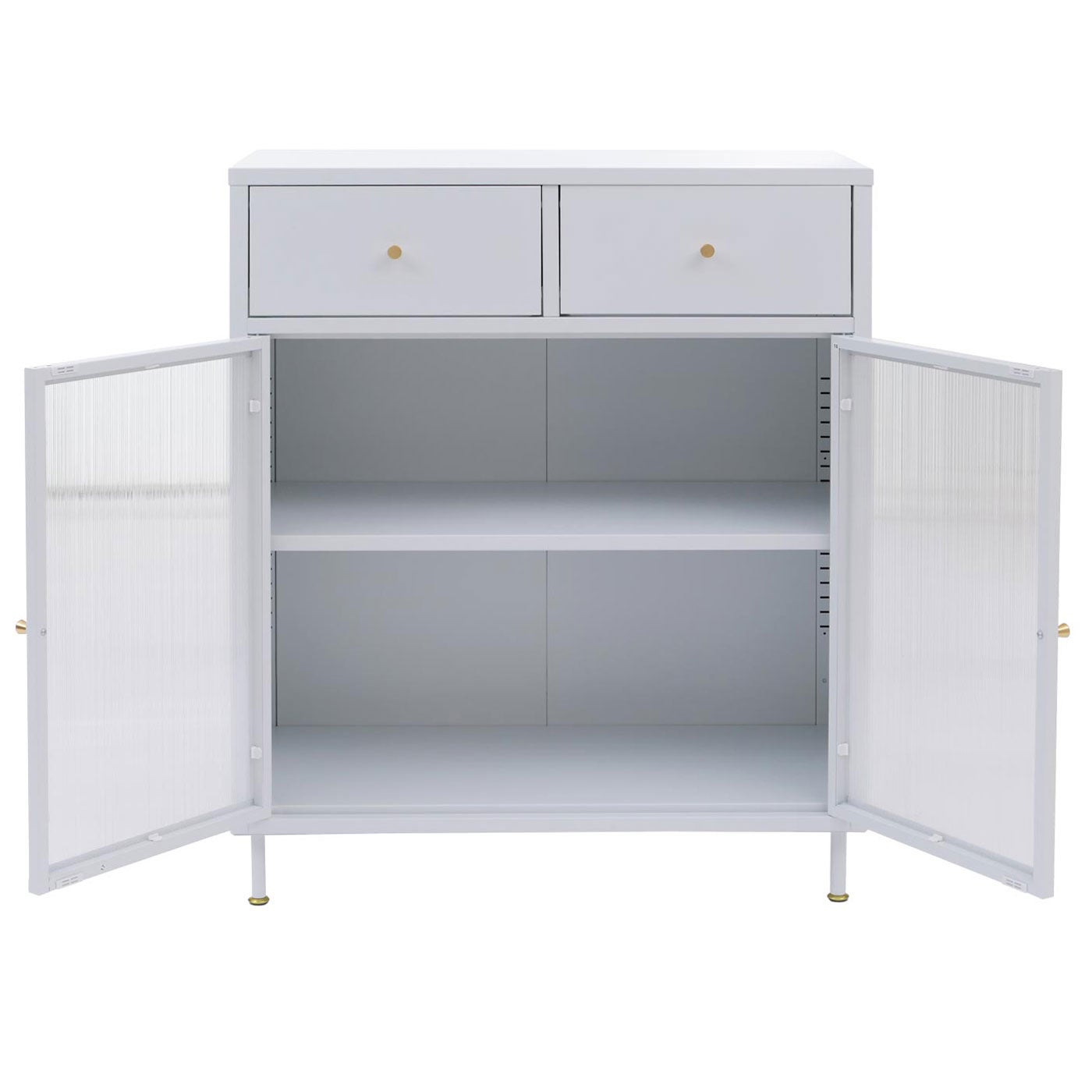 Komoda HWC-O87, szafka kredensowa, wysoka szafka, schowki, szuflady, industrialny metal, szkło trzcinowe, 96 x 80 x 40 cm ~ biały - 6
