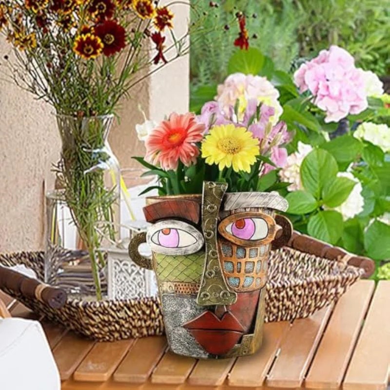 Lot de 2 pots de fleurs en résine à tête humaine - pots de fleurs,pots de fleurs abstraits à tête humaine avec poignées,pots de fleurs tête humaine,B - 4