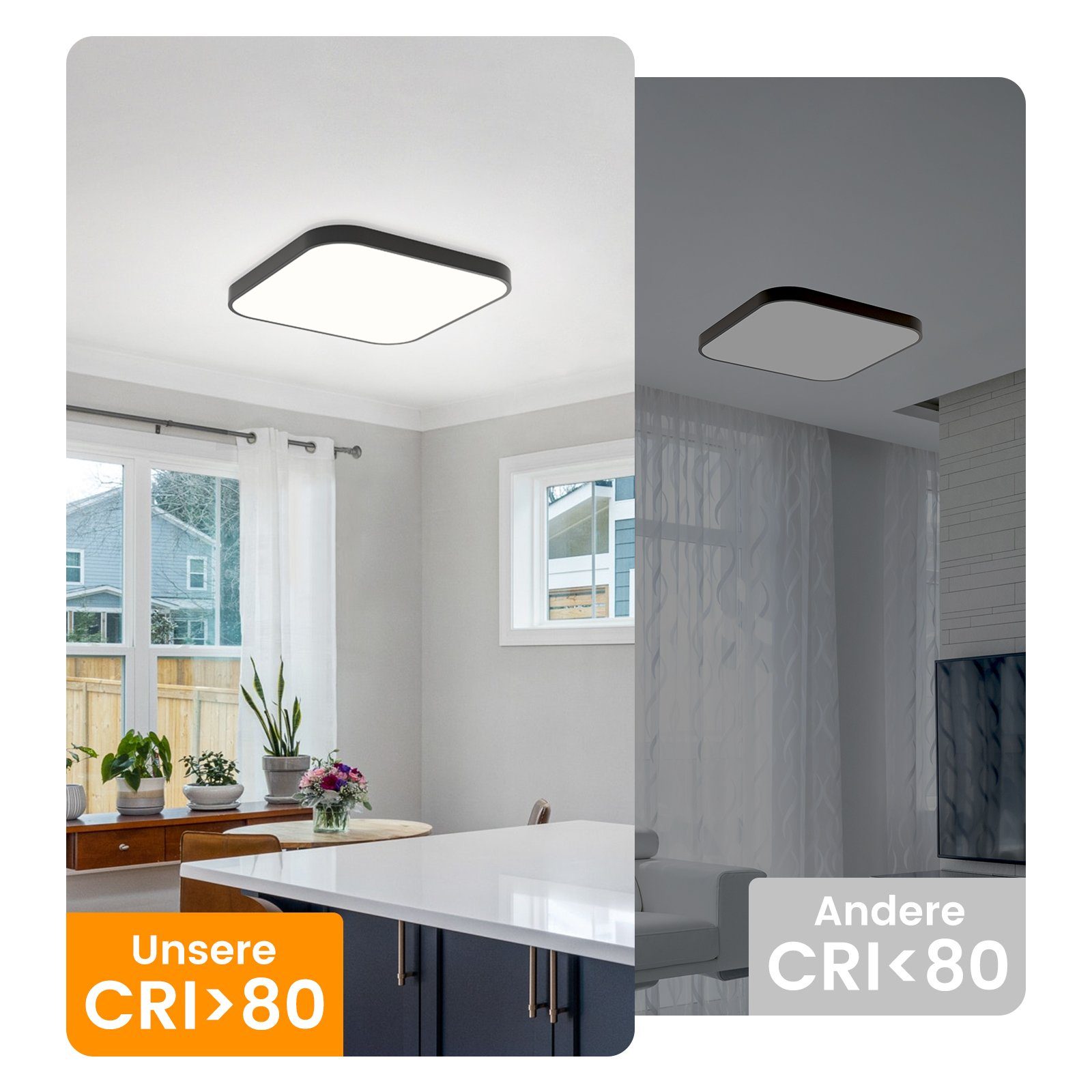 NETTLIFE Lámpara de Techo LED IP44 Negro 27 cm 15 W Dormitorio Cocina Regulable con Mando a Distancia Baño Cuadrado para Pasillo - 5