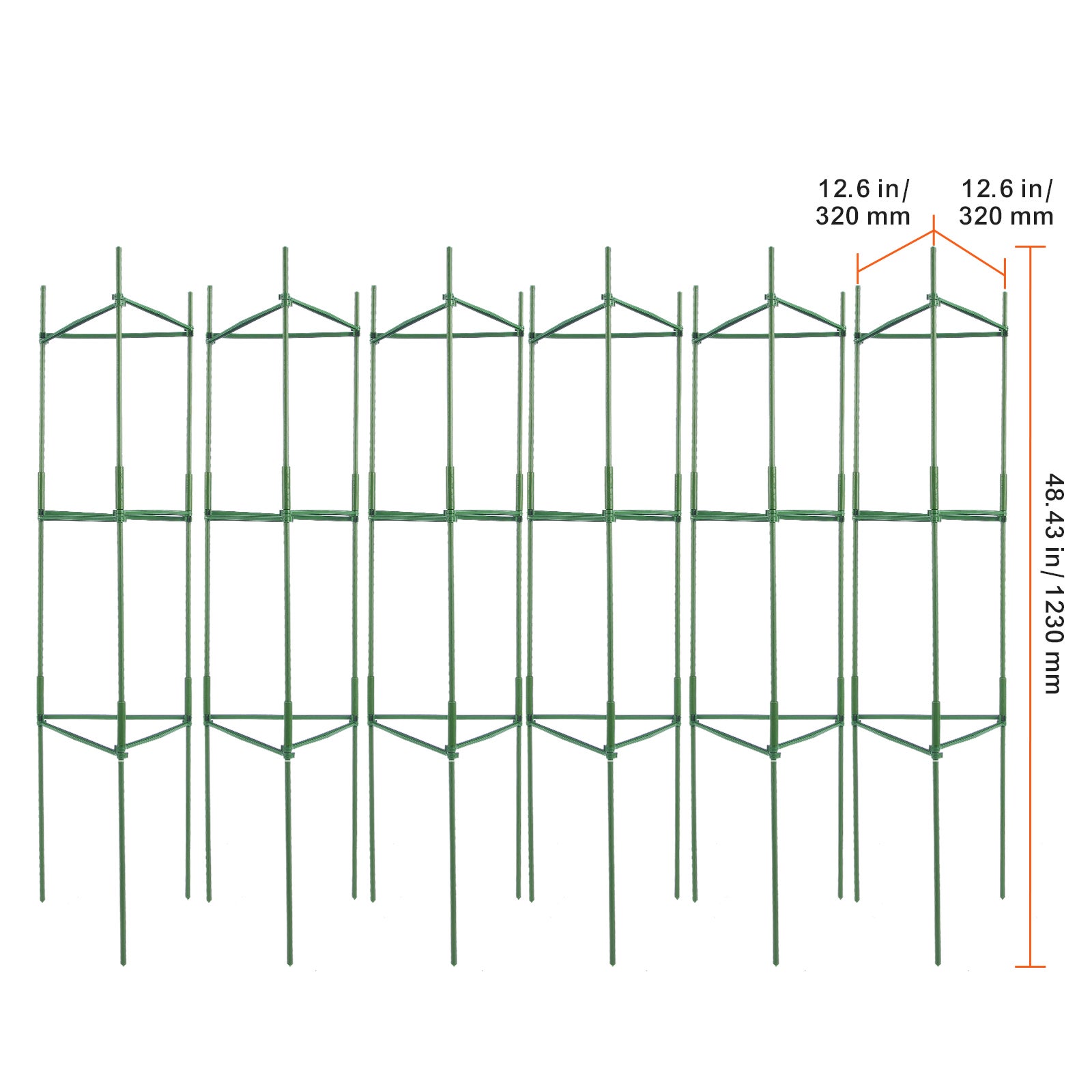Lot de 6 cages à tomates SucceBuy 48 po, treillis empilable vert, piquets métalliques solides pour légumes, fleurs et plantes grimpantes - 2