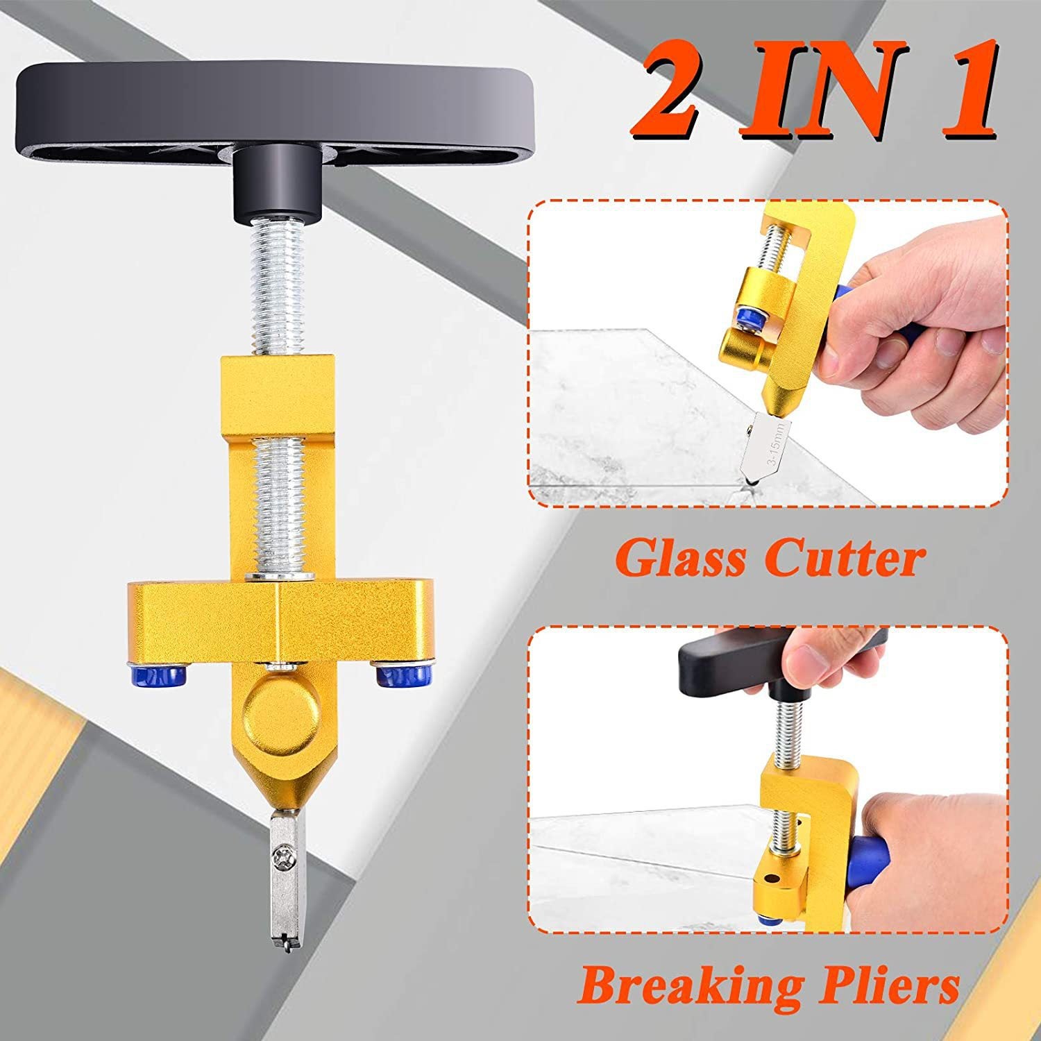 Tagliapiastrelle manuale 2 in 1, kit tagliavetro professionale, utensile manuale tagliapiastrelle One-Stop con 2 teste di lama in acciaio al tungste - 4