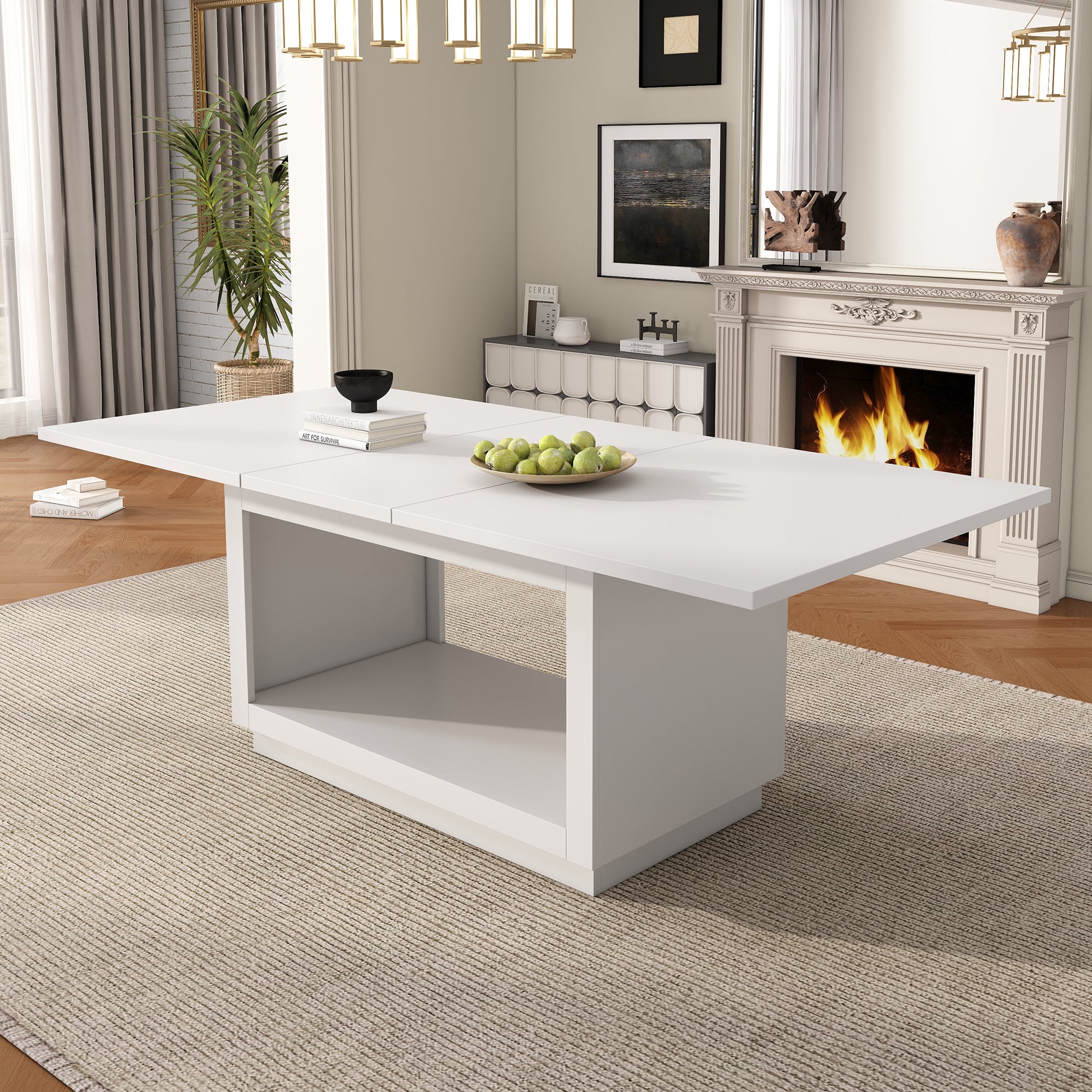 Rozkładany stół jadalny z dużą komorą - 140/180 x 70 x 76,5 - Drewno MDF - Biały