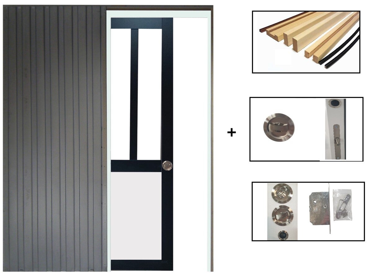 Porte Coulissante Atelier Noir Et Panneau Blanc Vitrée H204 X L83 ...