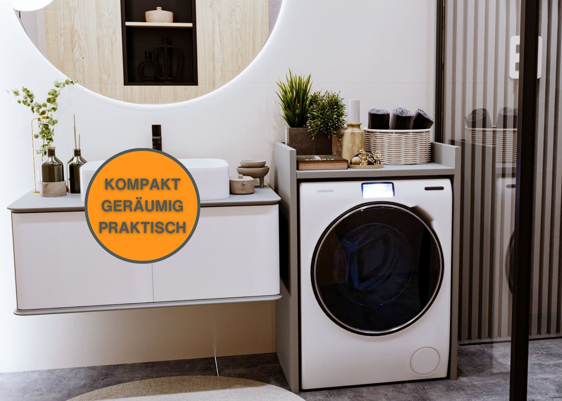 Meuble de machine à laver avec 2 portes longues, Blanc 64 x 190cm | Maisons du Monde