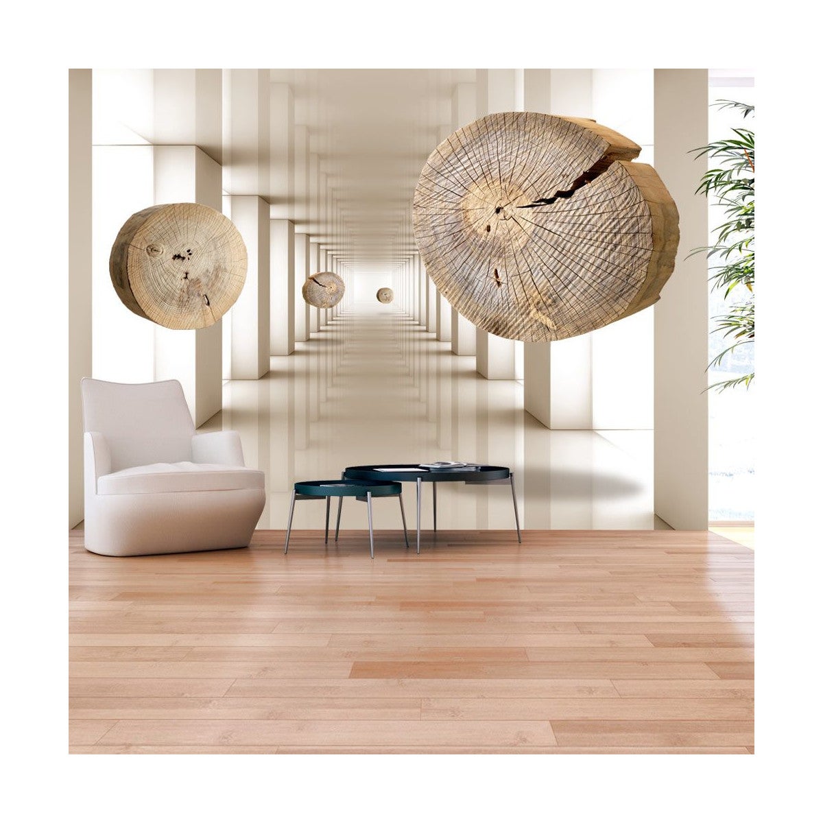 Papier peint - Cercles de bois volants [350x245] | Leroy Merlin