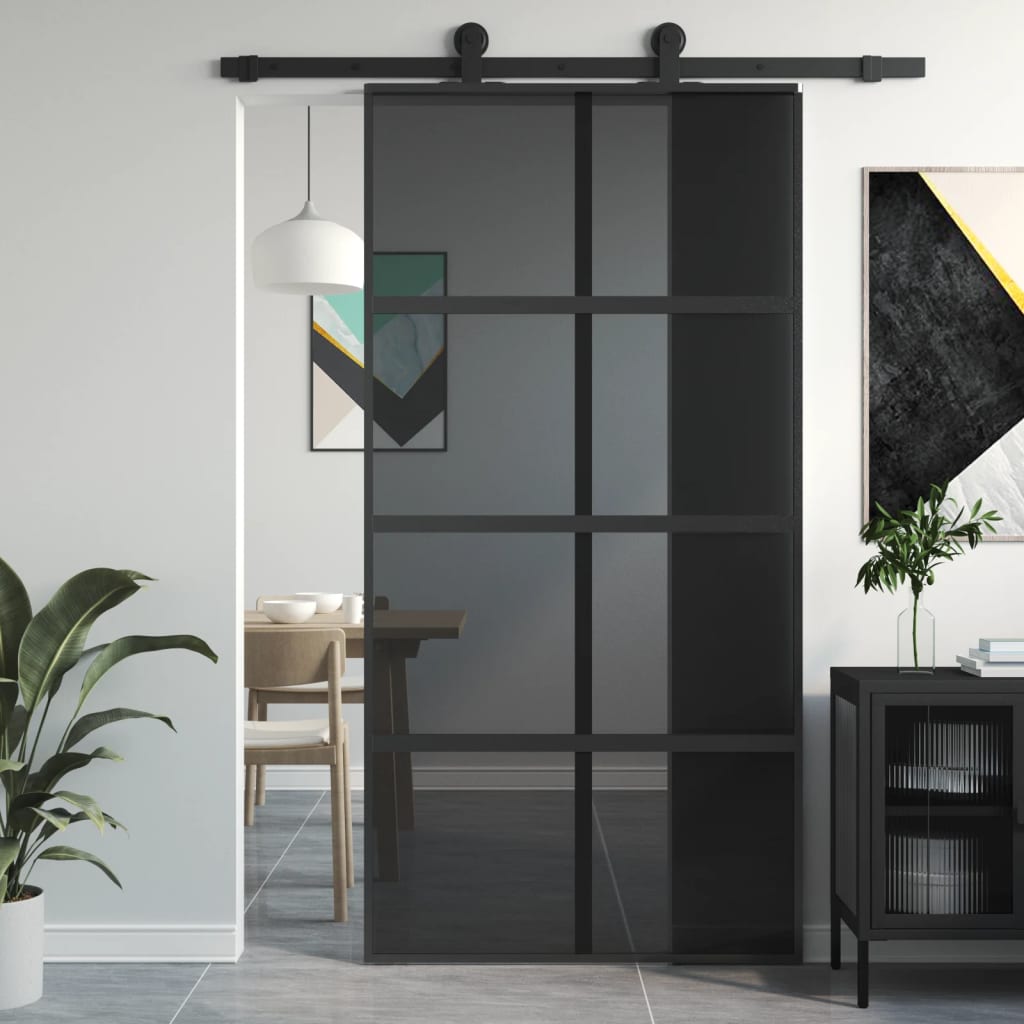 Puerta corredera | Puerta de la cocina vidrio templado y aluminio negra 102,5x205 cm CFW31200 - 2