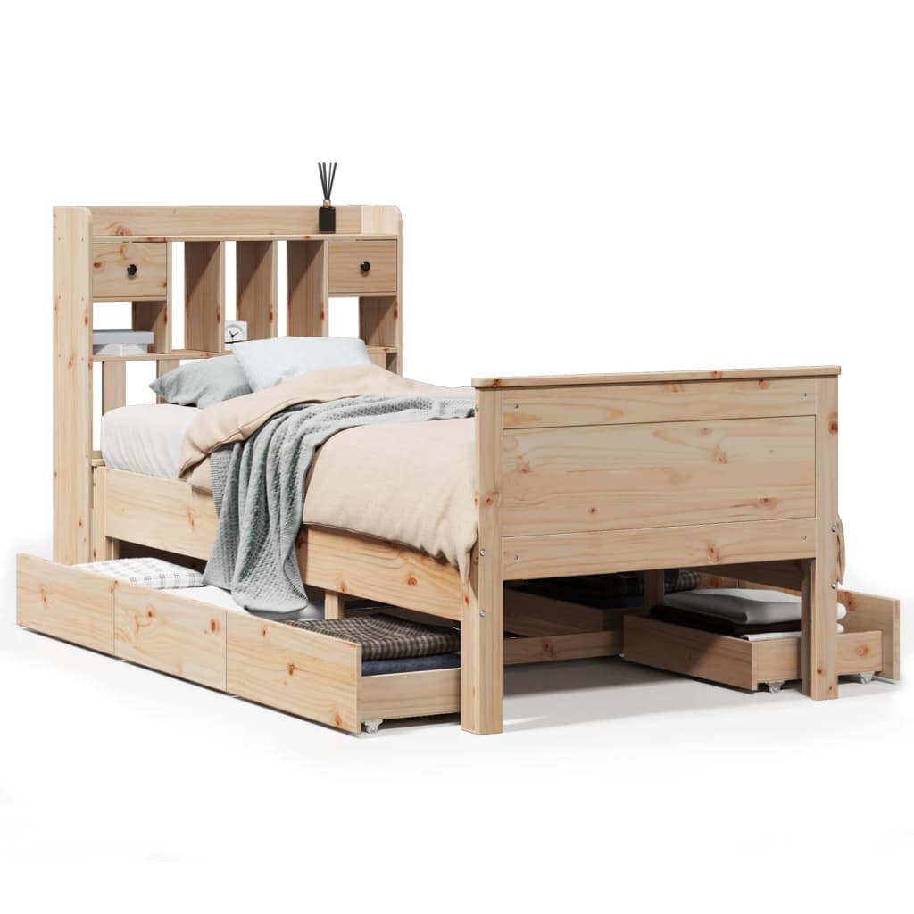 Lit simple | Lit adulte | Lit bibliothèque sans matelas 90x200 cm bois ...