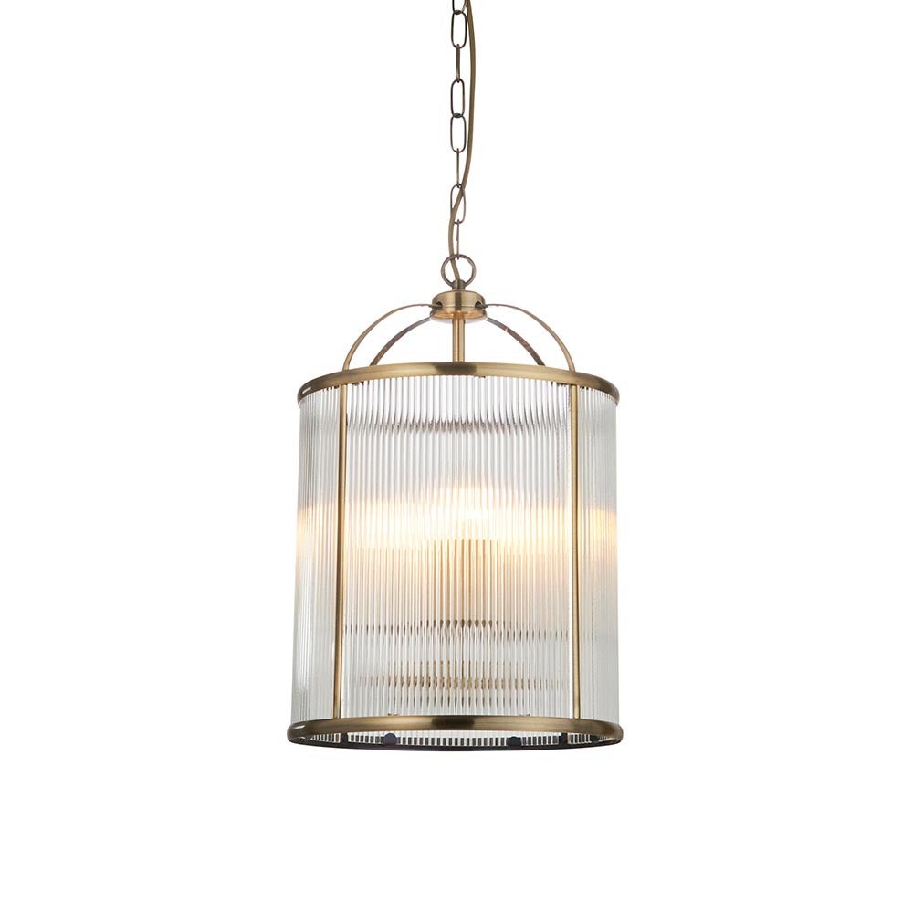 Lampa wisząca LAMBETH RIBBED antyczna mosiężna 4xE14x15W szkło wym:198x30x30cm IP20 Endon