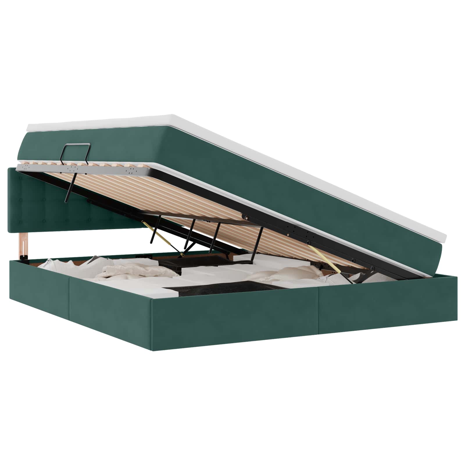 Lit avec rangement, vert foncé, 160 x 200 cm, velours - 2