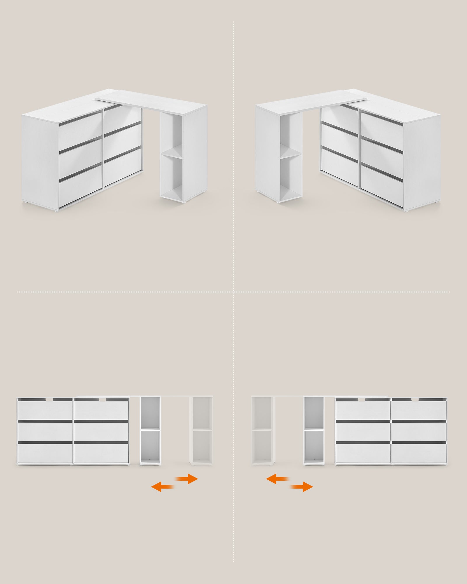Assemblage Rapide sans Outils Toolless, Commode, Meuble de Rangement, Coiffeuse avec Étagère, Côte à Côte ou en L, pour Chambre, Bureau, Blanc Neige - 6