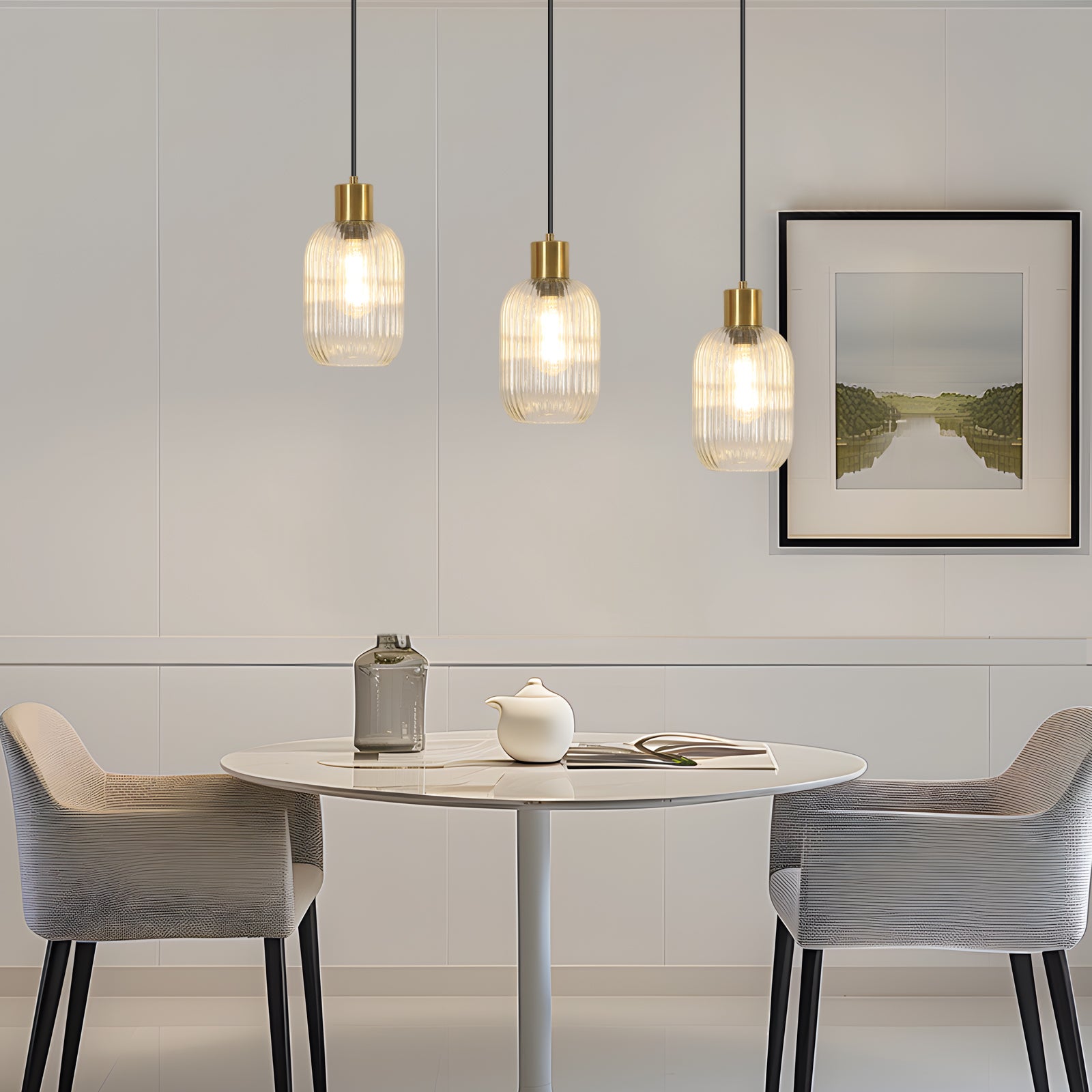 COMELY Suspension Linéaire 3 Lumières en Verre Transparent L72 cm, E27, Design Moderne Finition Laiton pour Cuisine, Îlot et Salle à Manger - 6