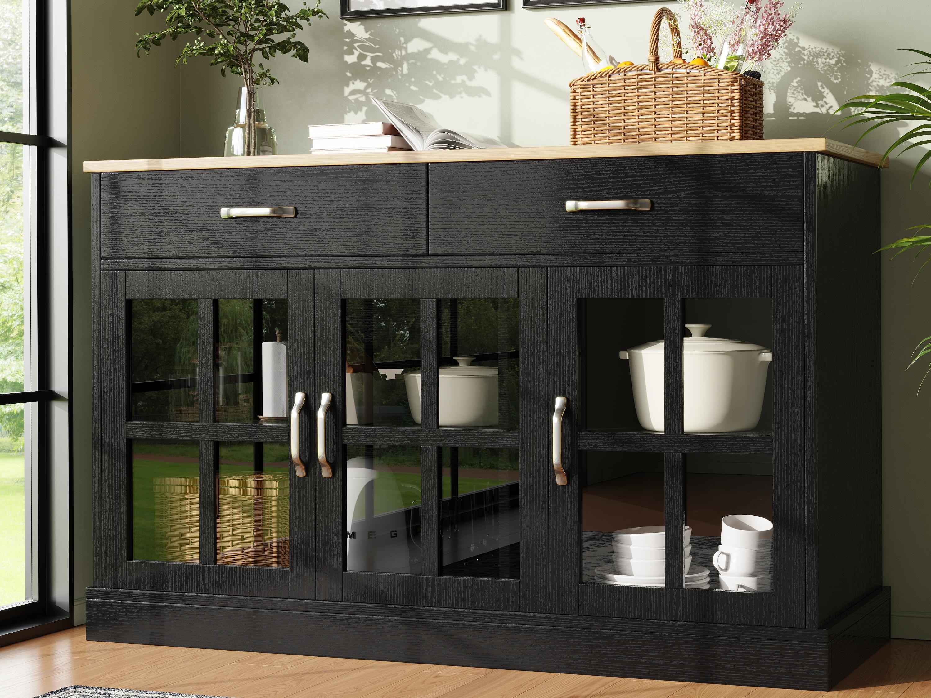 Buffet moderne - 2 tiroirs, 3 portes - MDF - Noir | Leroy Merlin