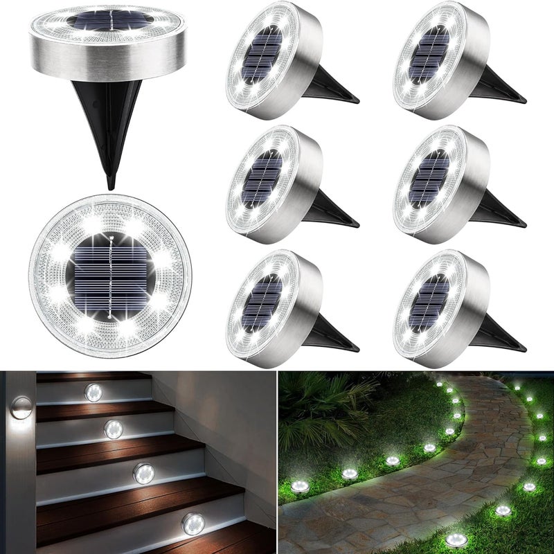 8 lamp solarnych stojących, 8 lamp solarnych LED, białe światło 6000K, wodoodporne lampy solarne krajobrazowe IP68, wbudowany czujnik światła