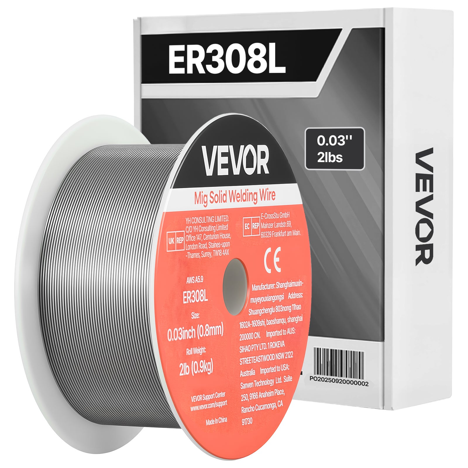 Sârmă solidă MIG VEVOR 0,8 mm 0,9 kg per bobină ER308L Sârmă solidă pentru sudură MIG, oțel inoxidabil, stropire redusă, alimentare ușoară