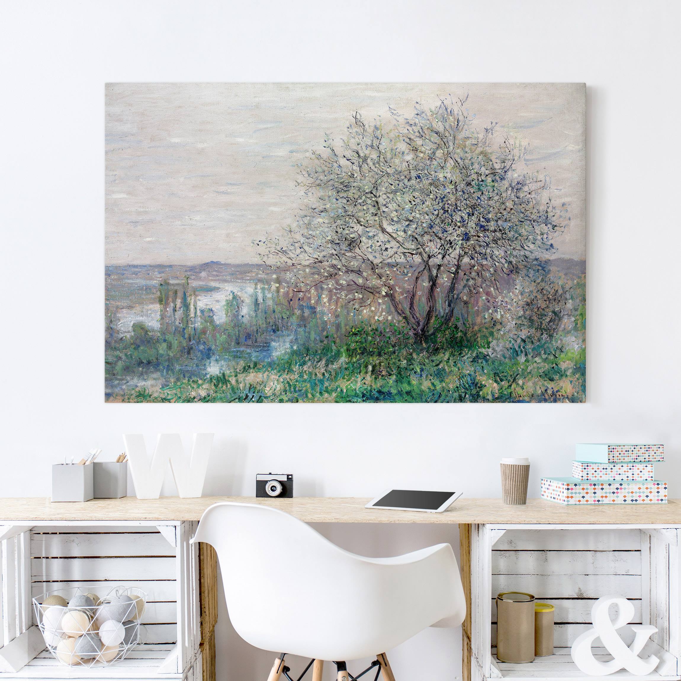 Impression sur toile tableau sur toile châssis beige Claude Monet arbres peinture 77 cuisine chambre à coucher salon couloir 90 x 60 cm - 2