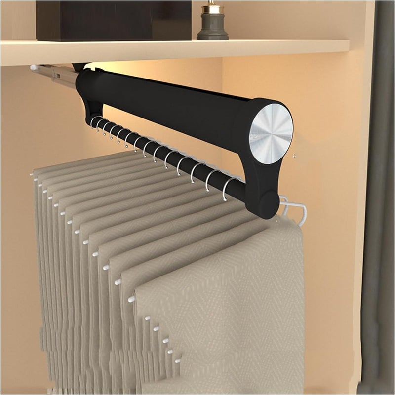 Wysuwany drążek na ubrania, drążek na ubrania, przesuwny wieszak na spodnie, półka do przechowywania w szafie, 34,2 cm, czarny