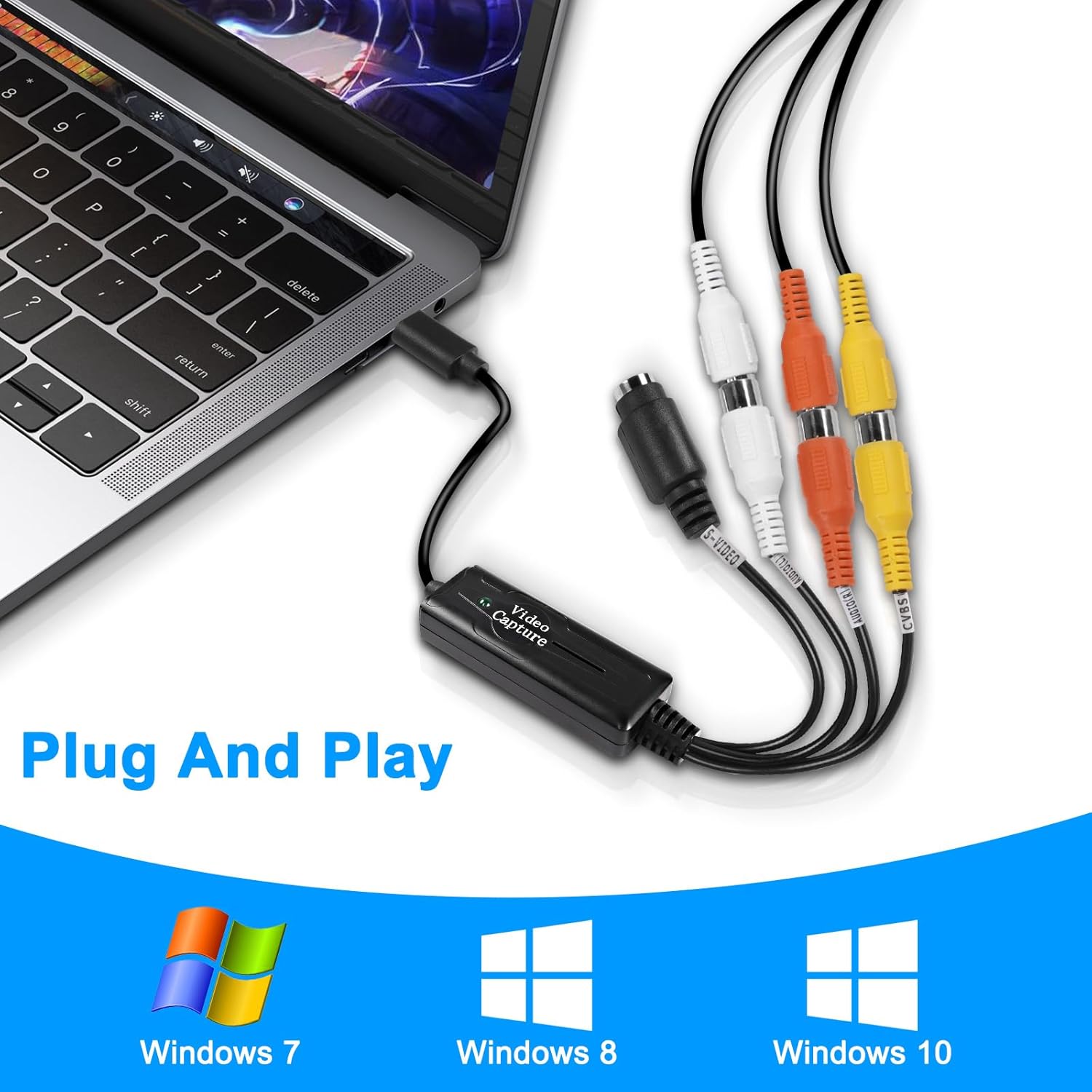 RCA AV vers USB C convertisseur vidéo Carte de Capture Adaptateur 1 Canal AV NTSC PAL vidéo s vidéo/Composite vers USB convertisseur vidéo Audio RCA - 5