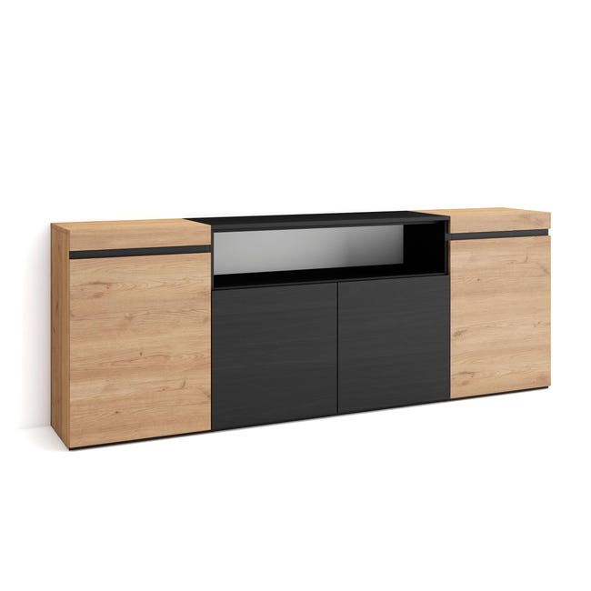 Aparadores para salón, 200x35x75cm, 4 Puertas, Armario, zapatero, Roble y Negro - 1