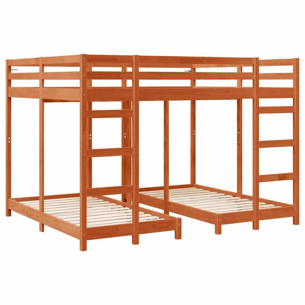 Cadre de lit superposé triple, marron ciré, 160 × 200 cm - 3