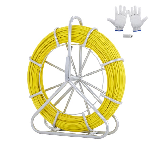 Fita passa-fios em fibra de vidro VEVOR, 150 m, 7,9 mm, agulha para eletricista, para puxar fios e cabos em condutas e tubagens