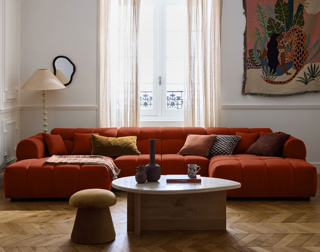 Saturno Canape Panoramique Moderne En Tissu Doux Impermeable Rouge